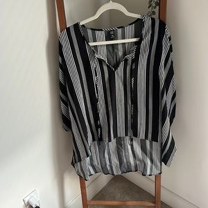 Shein Curve 2XL White and Black Striped Blouse